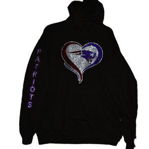 Patriots rhinestone hoodie Patriots on sleeve S,M,L,XL,2X,3X,4X,5X